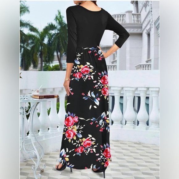 Karalin Women's 3/4 Sleeve Casual Loose Long Maxi Dresses with Pocket - Picture 3 of 7